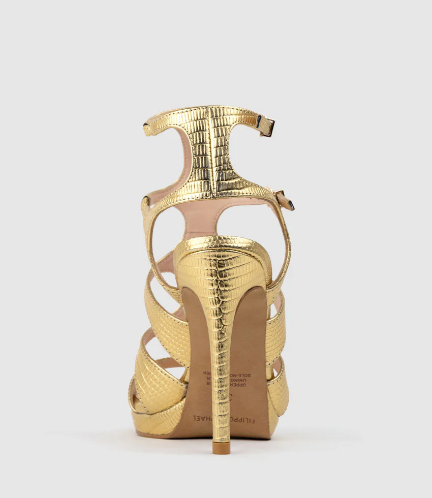 WARRIOR110 Gladiator Platform Sandal in Gold Tejus Lizard Print - Image 4