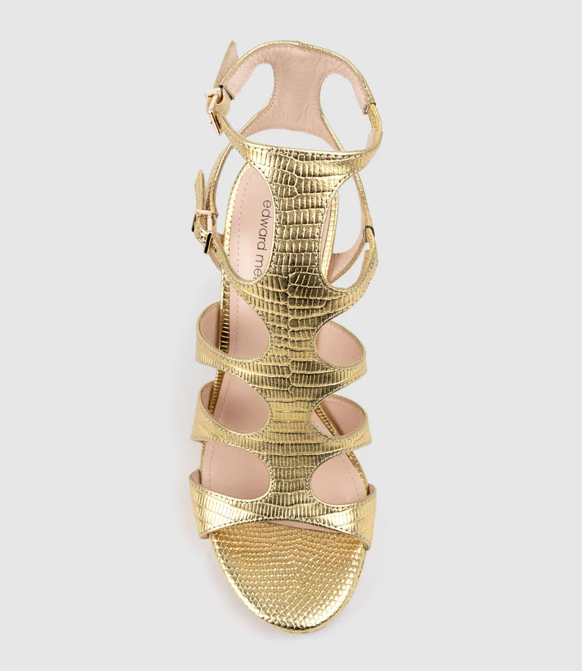 WARRIOR110 Gladiator Platform Sandal in Gold Tejus Lizard Print - Image 6