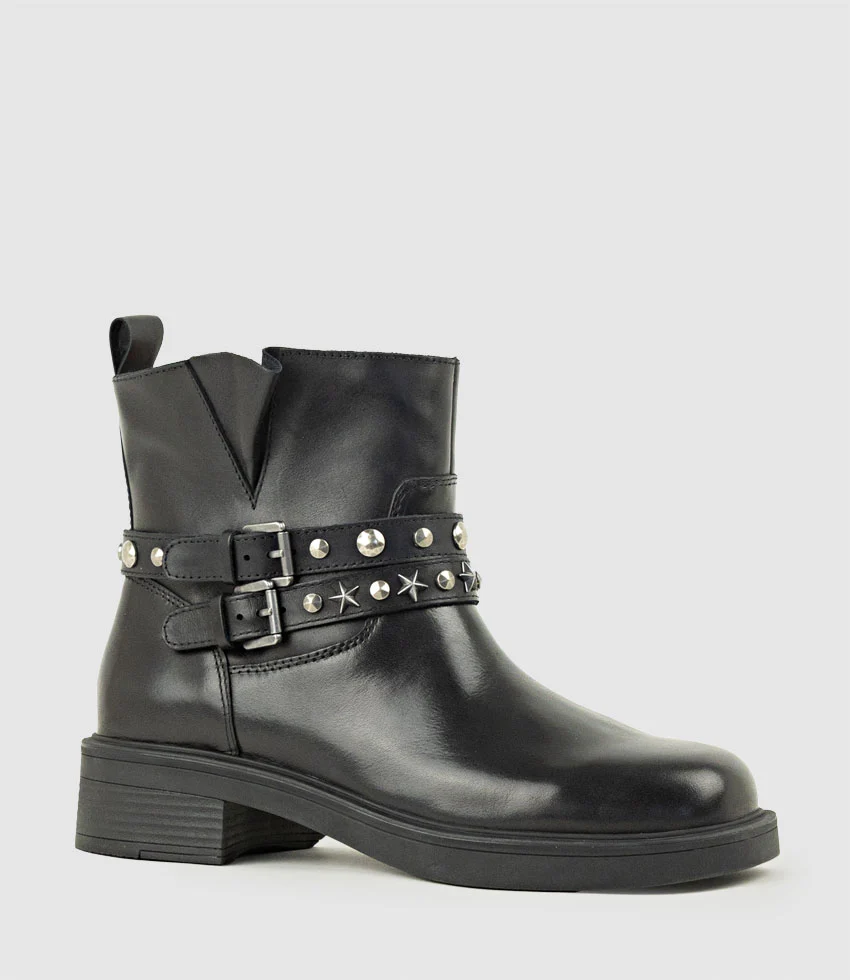 WAVERLY Ankle Boot with Studded Straps in Black Calf - Image 3