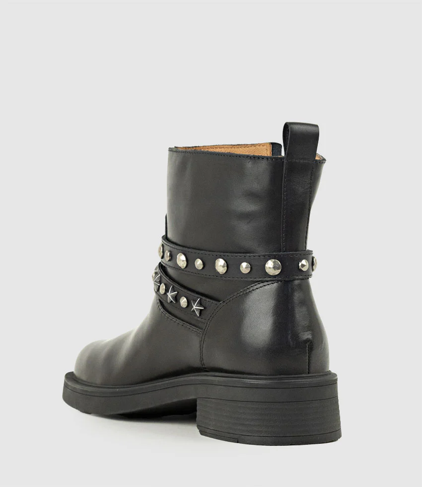 WAVERLY Ankle Boot with Studded Straps in Black Calf - Image 4