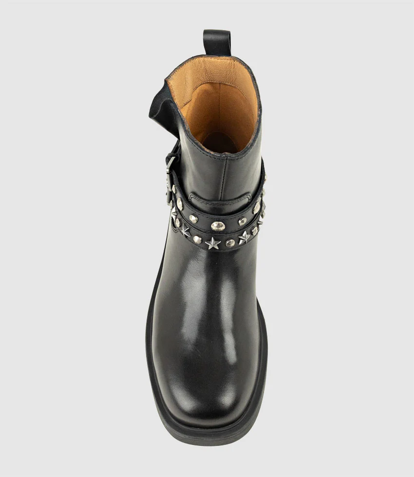 WAVERLY Ankle Boot with Studded Straps in Black Calf - Image 5