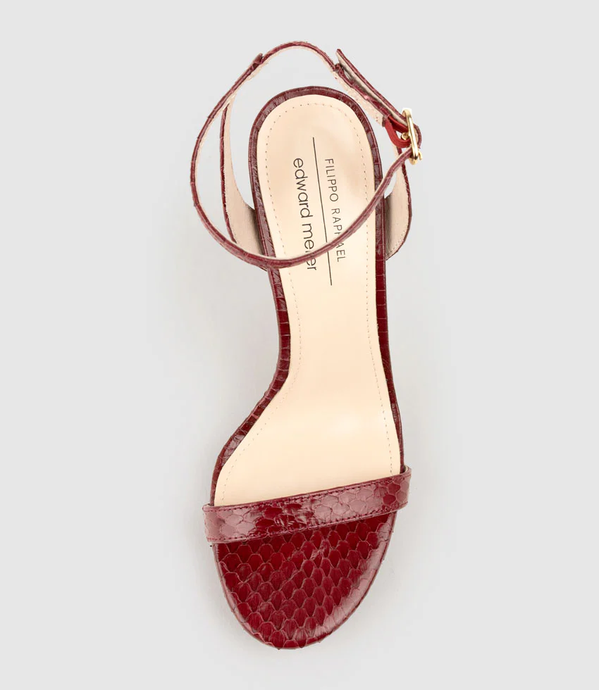 WHISPER110 Single Strap Platform Sandal in Black Cherry Snake - Image 6
