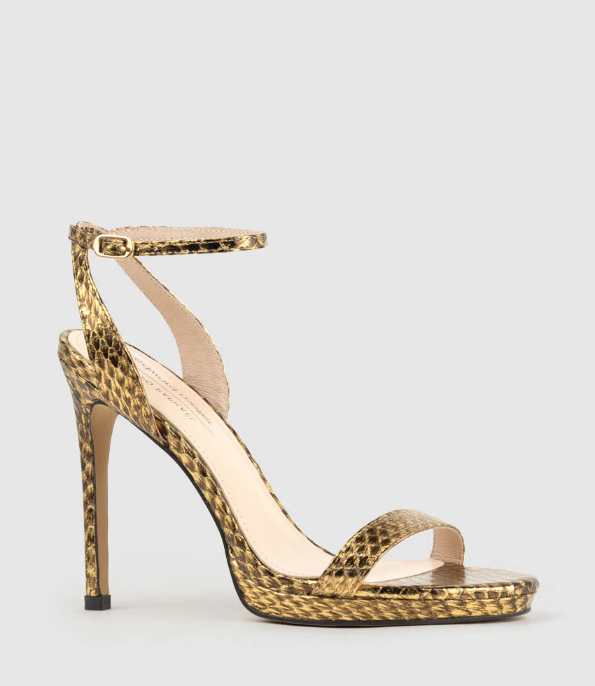 WHISPER110 Single Strap Platform Sandal in Brass Snake - Image 3