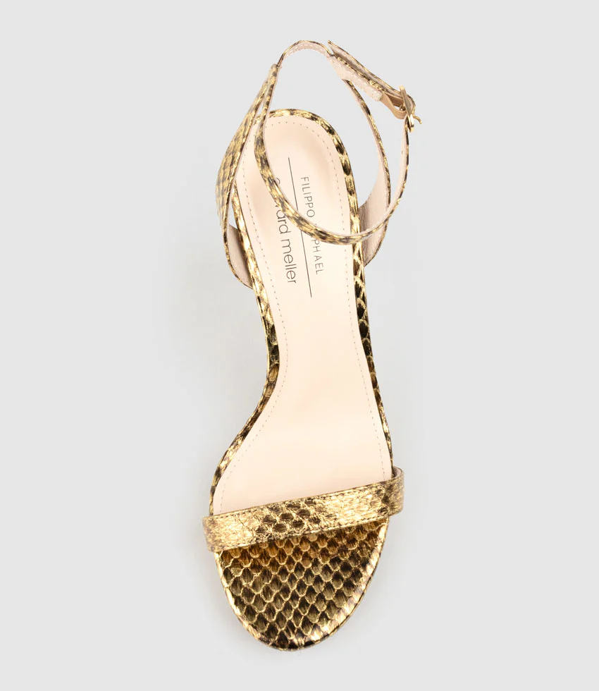 WHISPER110 Single Strap Platform Sandal in Brass Snake - Image 7