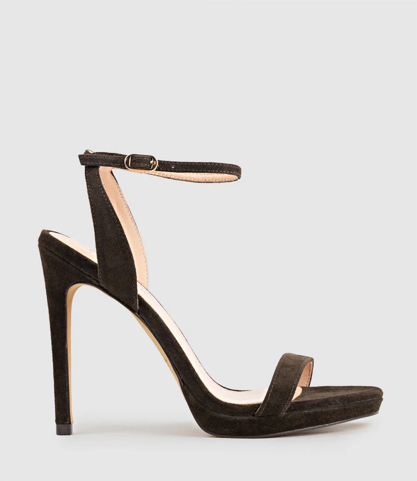 WHISPER110 Single Strap Platform Sandal in Chocolate Suede