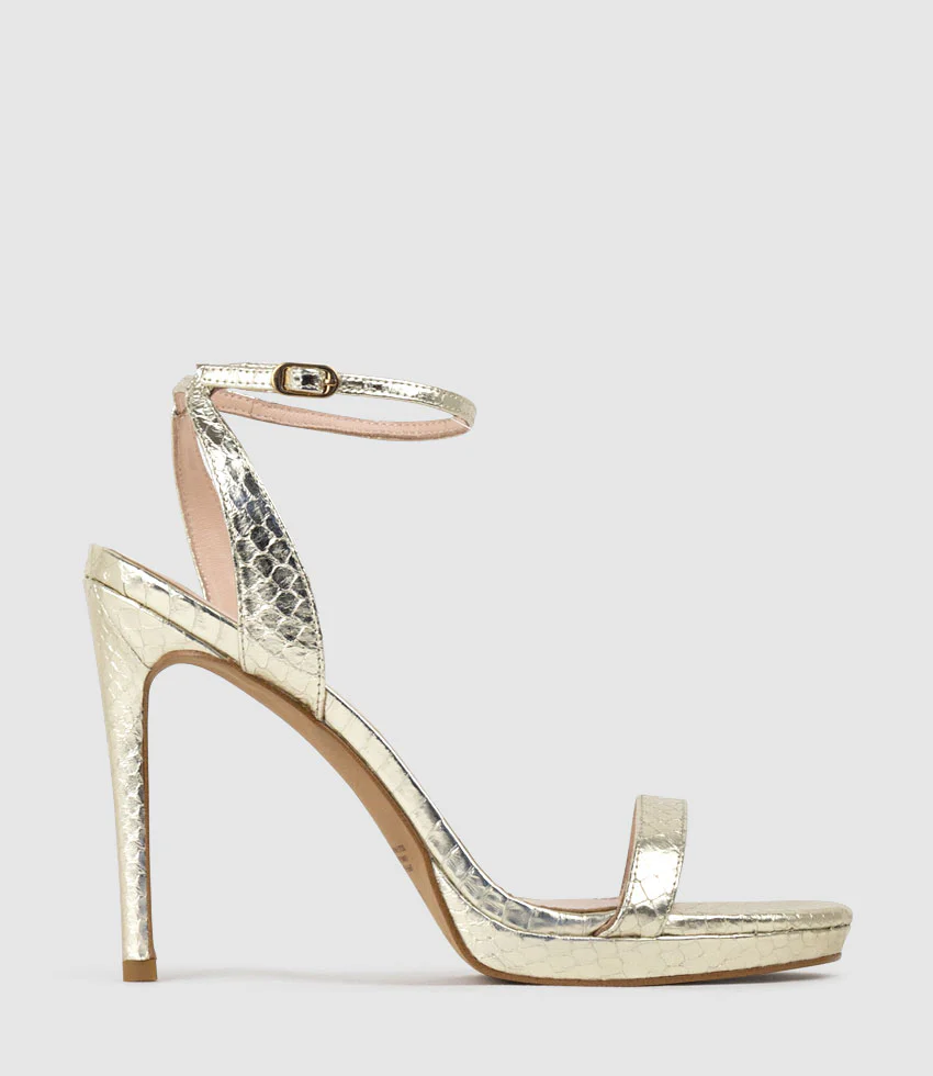 WHISPER110 Single Strap Platform Sandal in Pale Gold Snake