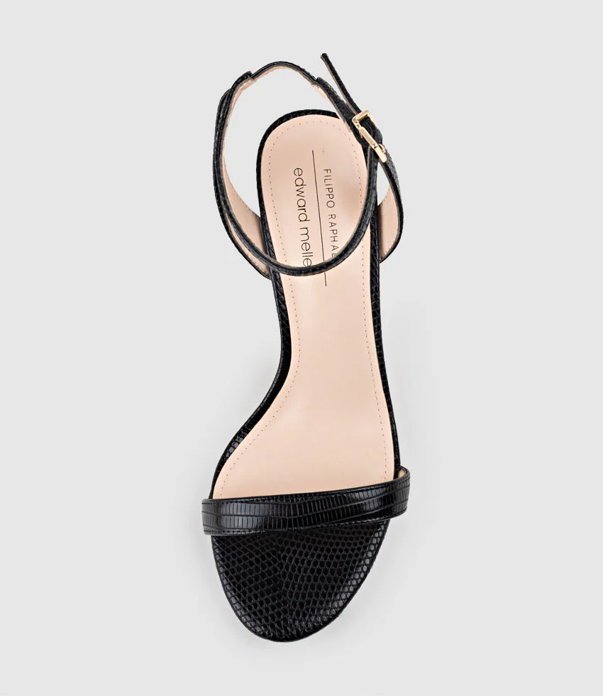 WHISPER90 Single Strap Platform Sandal in Black Tejus Lizard Print - Image 5