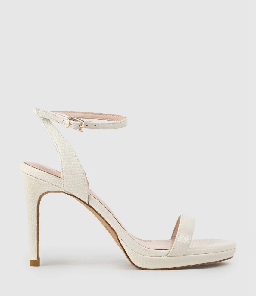 WHISPER90 Single Strap Platform Sandal in Offwhite Tejus Lizard Print