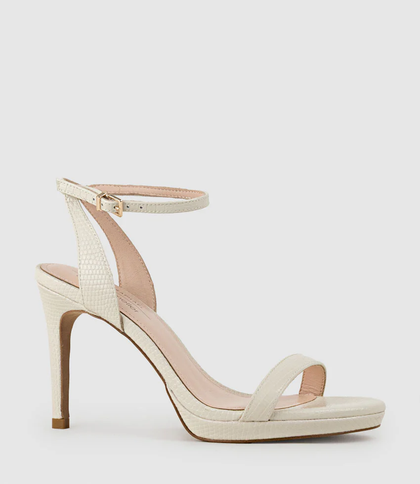WHISPER90 Single Strap Platform Sandal in Offwhite Tejus Lizard Print - Image 3