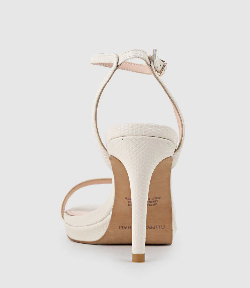 WHISPER90 Single Strap Platform Sandal in Offwhite Tejus Lizard Print - Image 4