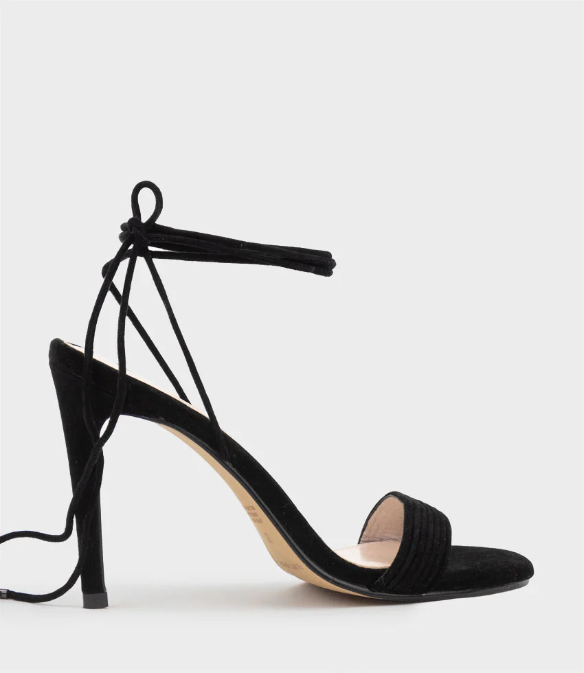WISTERIA100 Ankle Tie Sandal in Black Suede