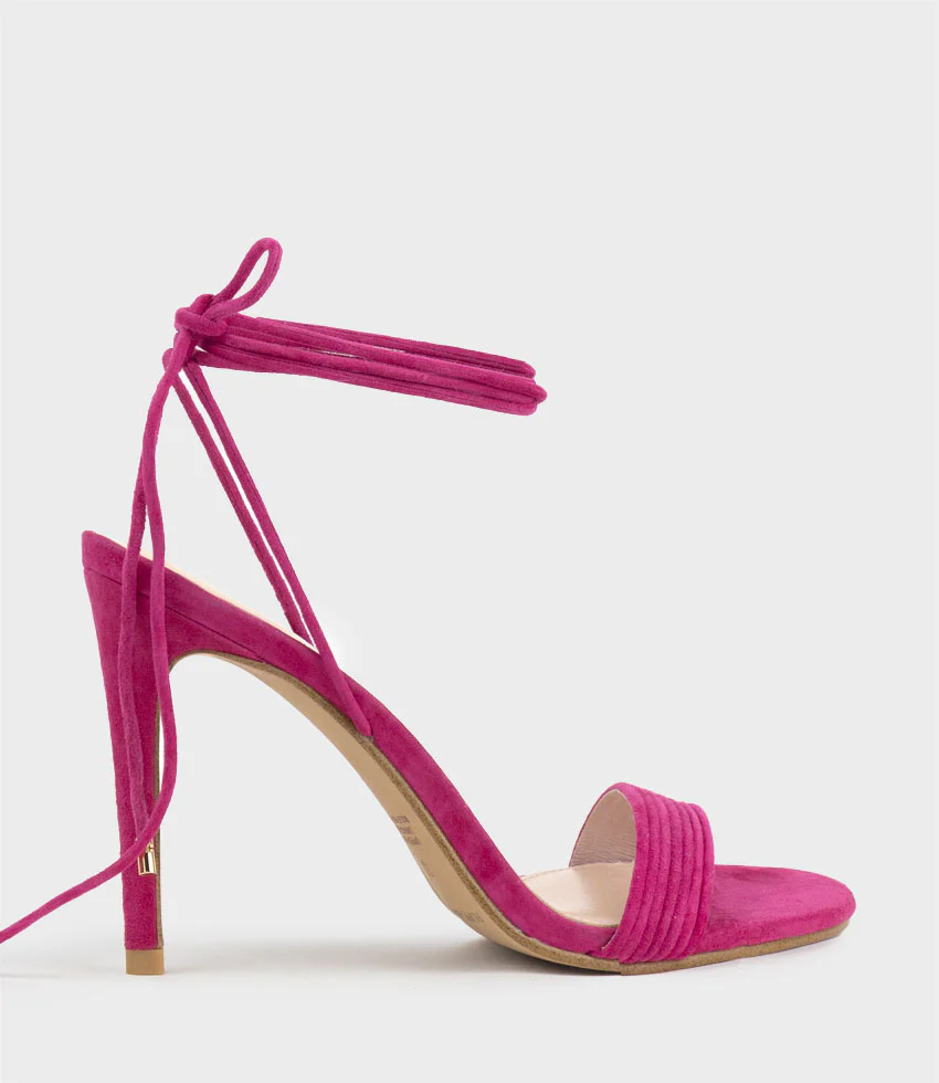 WISTERIA100 Ankle Tie Sandal in Hot Pink Suede
