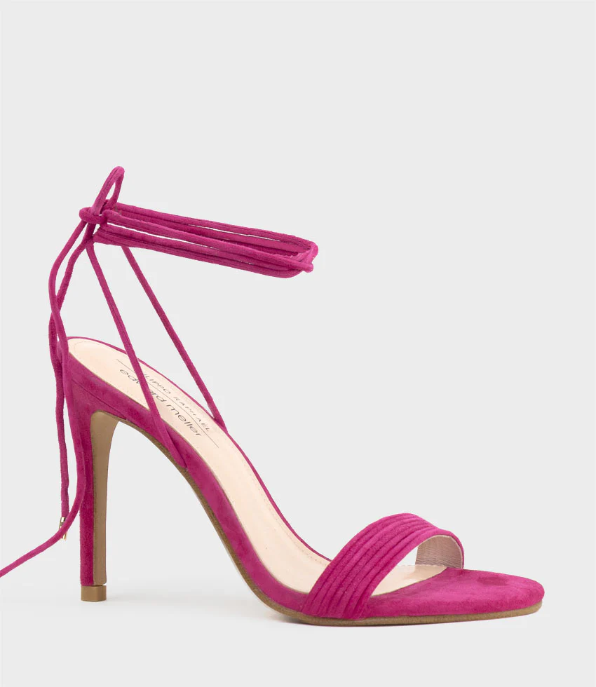 WISTERIA100 Ankle Tie Sandal in Hot Pink Suede - Image 3
