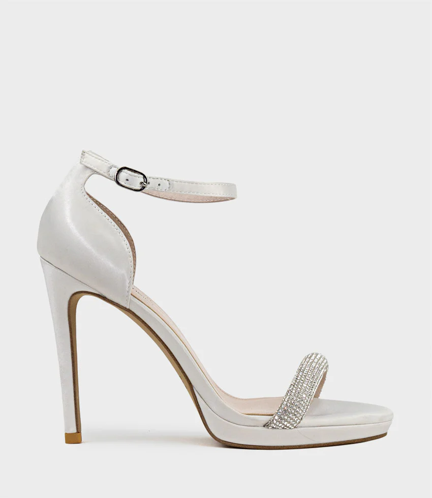 WISTFUL110 Diamond Band Platform Sandal in Ivory Satin