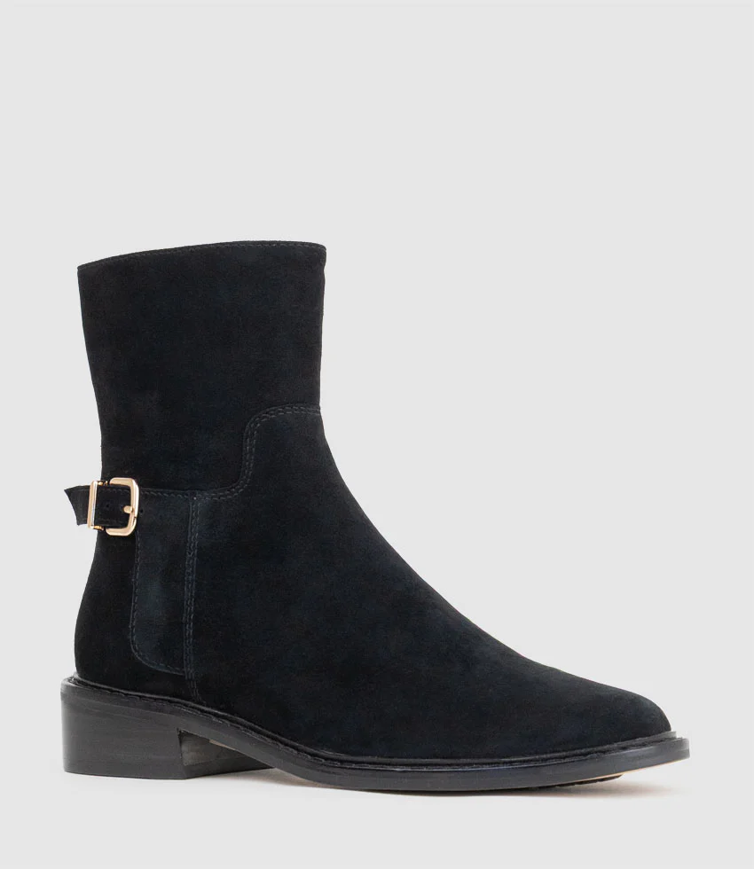 WOAD30 Block Heel Ankle Boot in Black Suede - Image 2