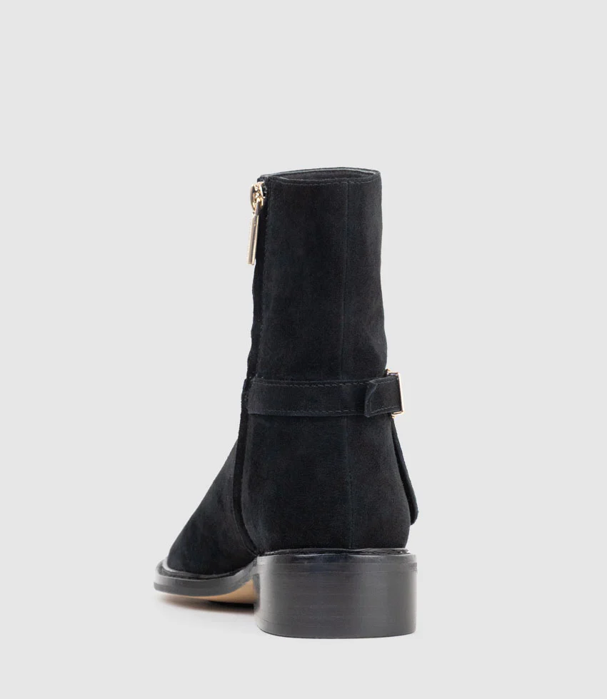 WOAD30 Block Heel Ankle Boot in Black Suede - Image 3