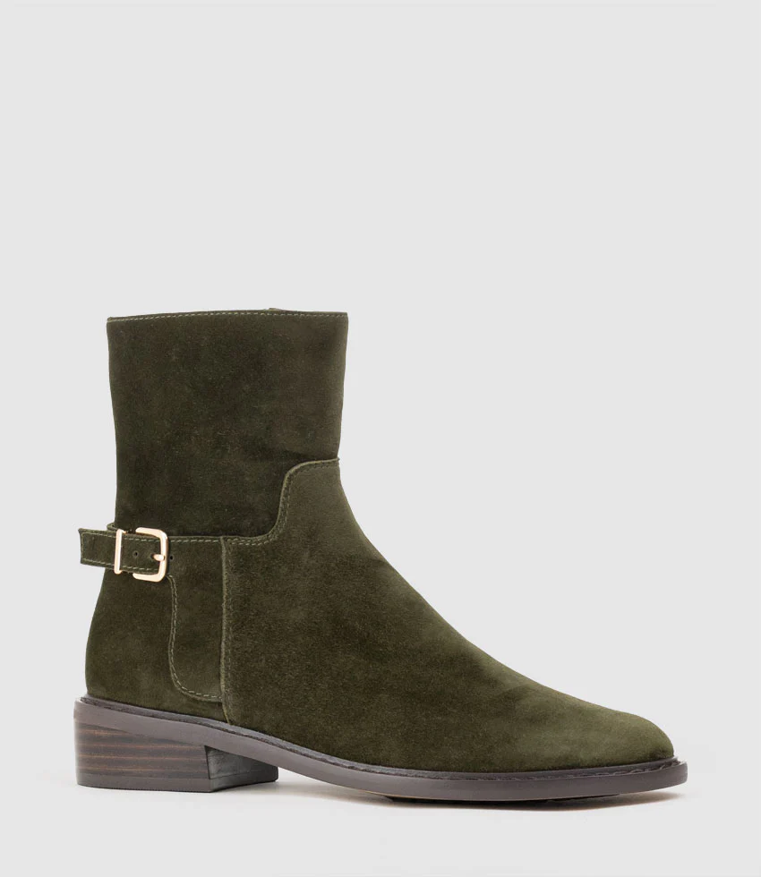 WOAD30 Block Heel Ankle Boot in Olive Suede - Image 3