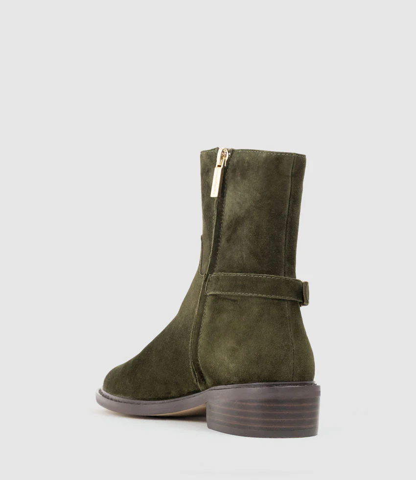 WOAD30 Block Heel Ankle Boot in Olive Suede - Image 4