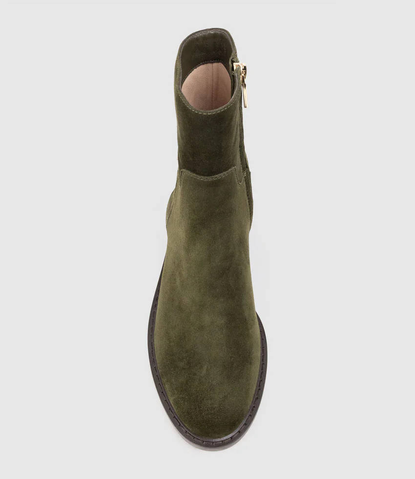 WOAD30 Block Heel Ankle Boot in Olive Suede - Image 5