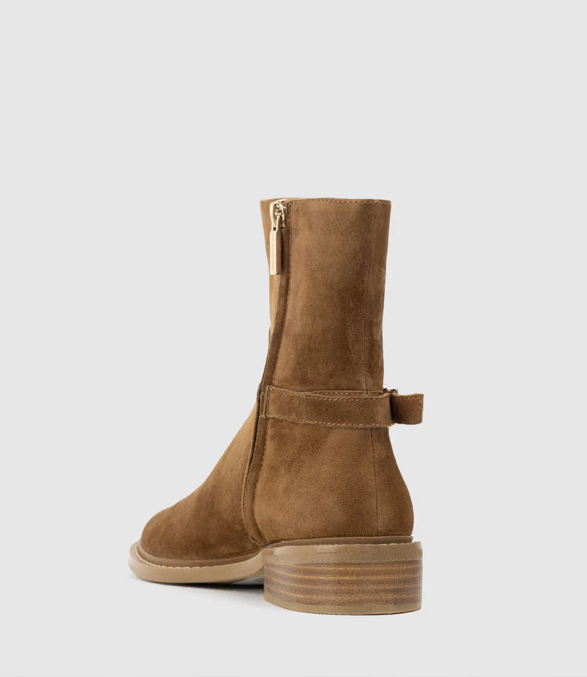 WOAD30 Block Heel Ankle Boot in Tan Suede - Image 3
