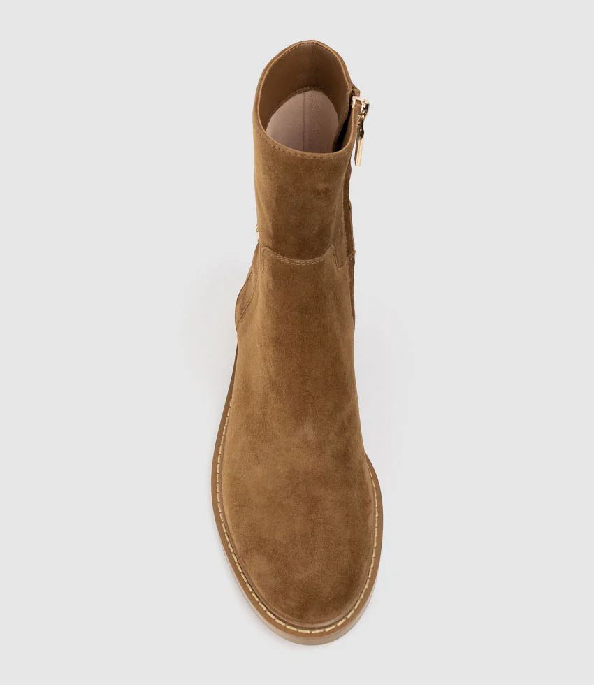 WOAD30 Block Heel Ankle Boot in Tan Suede - Image 4