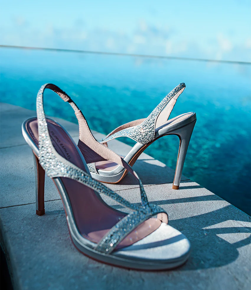 WONDER110 Jewelled Platform Sandal in Silver Satin - Image 2