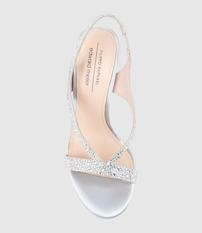 WONDER110 Jewelled Platform Sandal in Silver Satin - Image 5