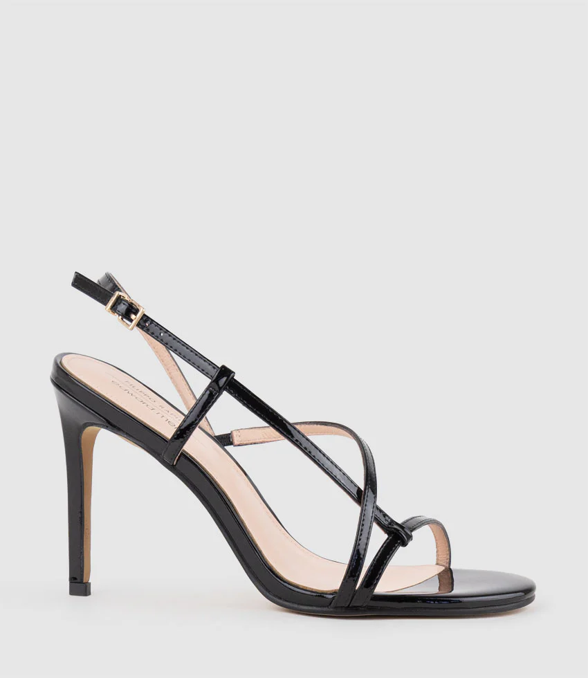 WRAITH100 Asymmetrical Strappy Sandal in Black Patent - Image 3