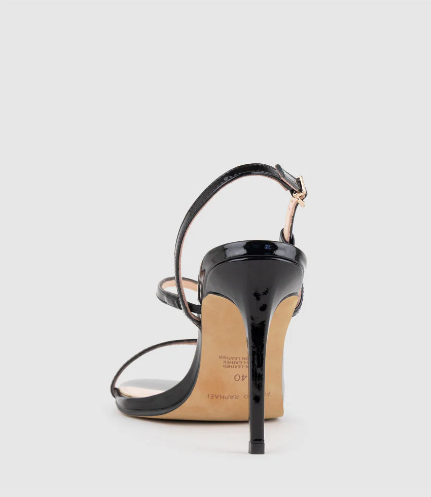 WRAITH100 Asymmetrical Strappy Sandal in Black Patent - Image 5