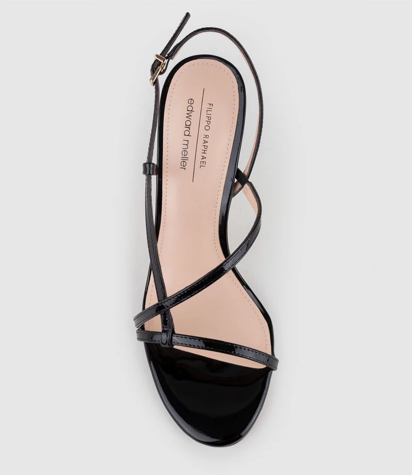 WRAITH100 Asymmetrical Strappy Sandal in Black Patent - Image 6