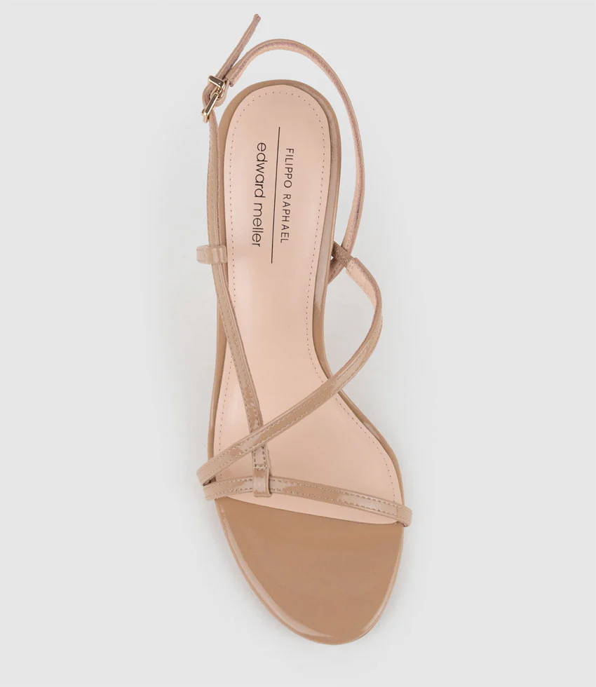 WRAITH100 Asymmetrical Strappy Sandal in Nude Patent - Image 4