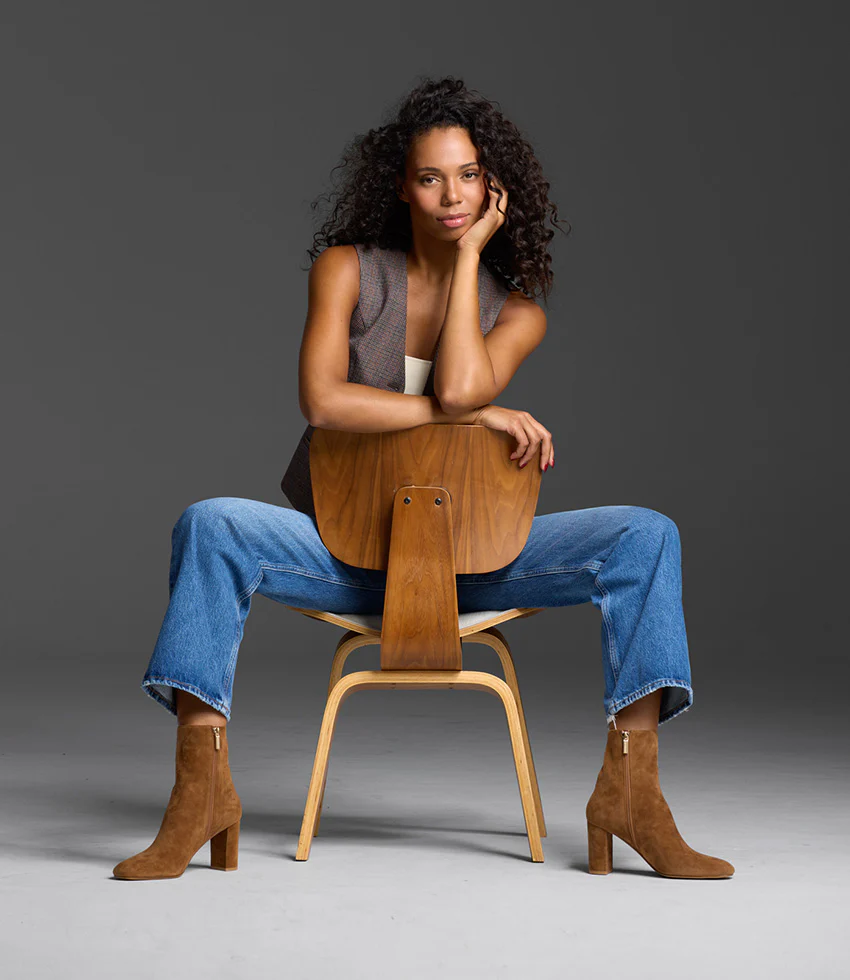 XADIA85 Block Heel Ankle Boot in Tan Suede - Image 2