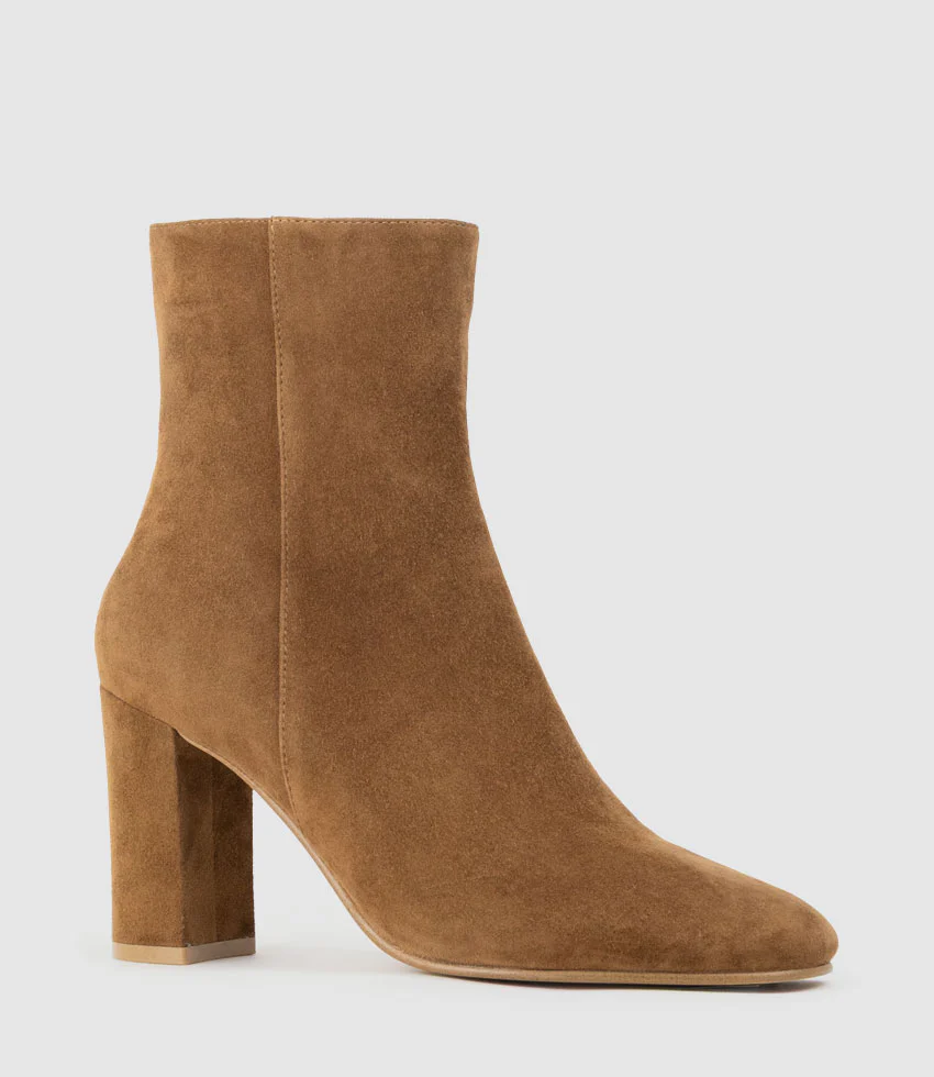 XADIA85 Block Heel Ankle Boot in Tan Suede - Image 3