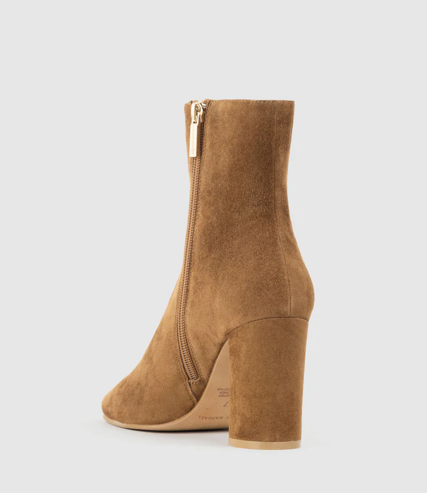 XADIA85 Block Heel Ankle Boot in Tan Suede - Image 4