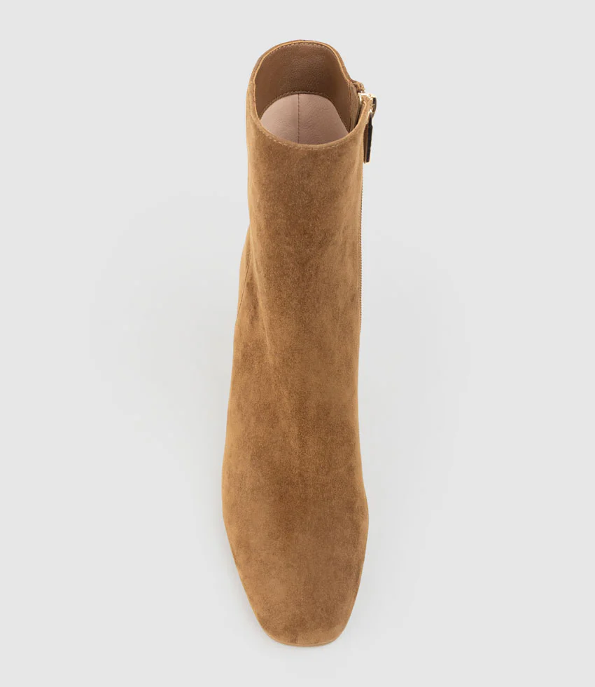 XADIA85 Block Heel Ankle Boot in Tan Suede - Image 5