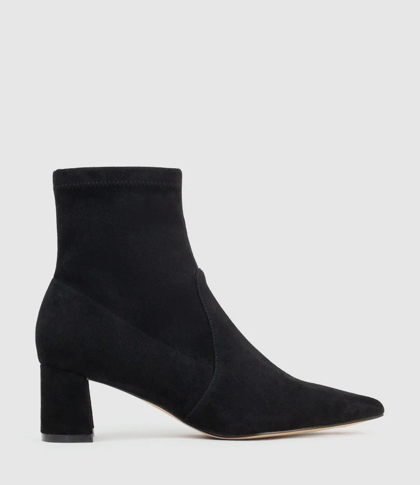 ZADINE55 Block Heel Sock Boot in Black Suede