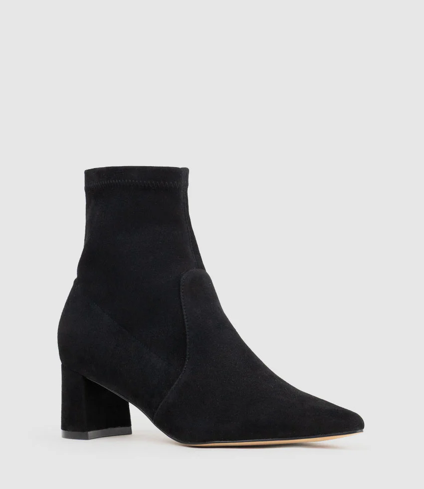 ZADINE55 Block Heel Sock Boot in Black Suede - Image 3