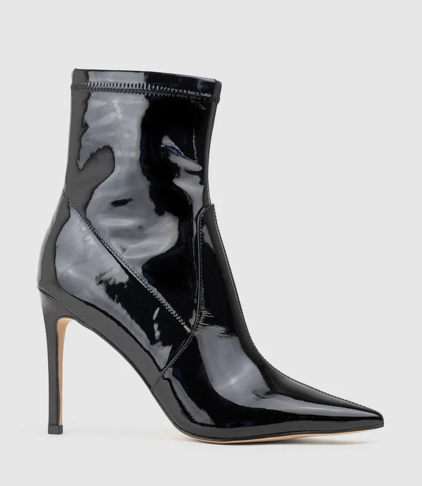 ZAHIR100 Stiletto Sock Boot in Black Patent - Image 3