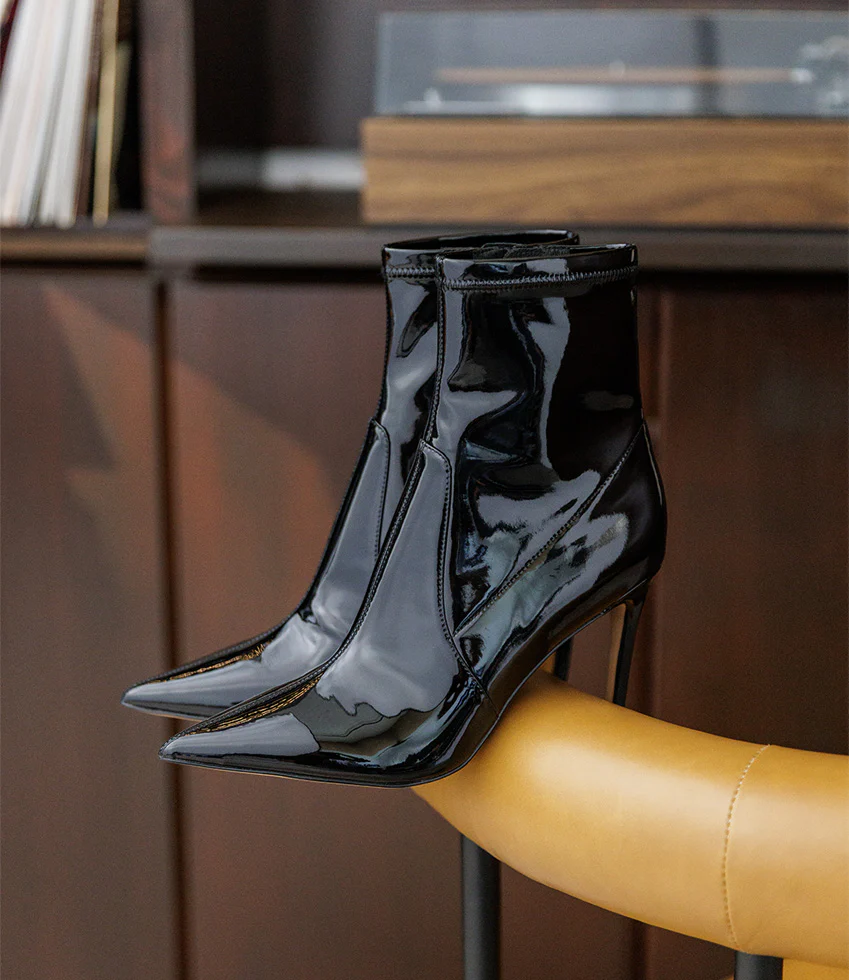 ZAHIR100 Stiletto Sock Boot in Black Patent - Image 6