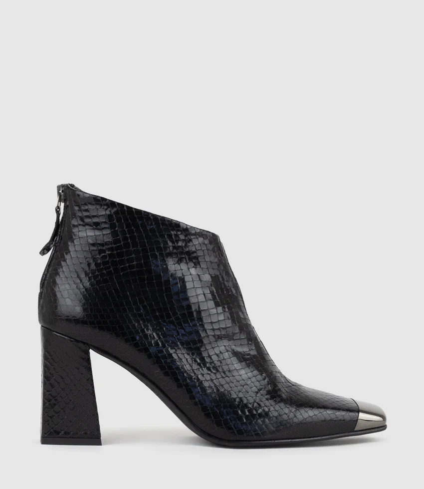 ZELDA85 Cap Toe Ankle Boot in Black Reptile
