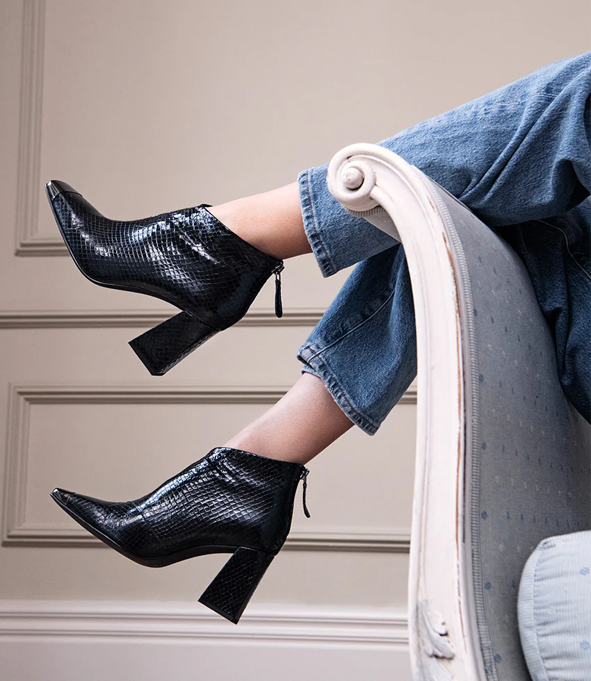 ZELDA85 Cap Toe Ankle Boot in Black Reptile - Image 2