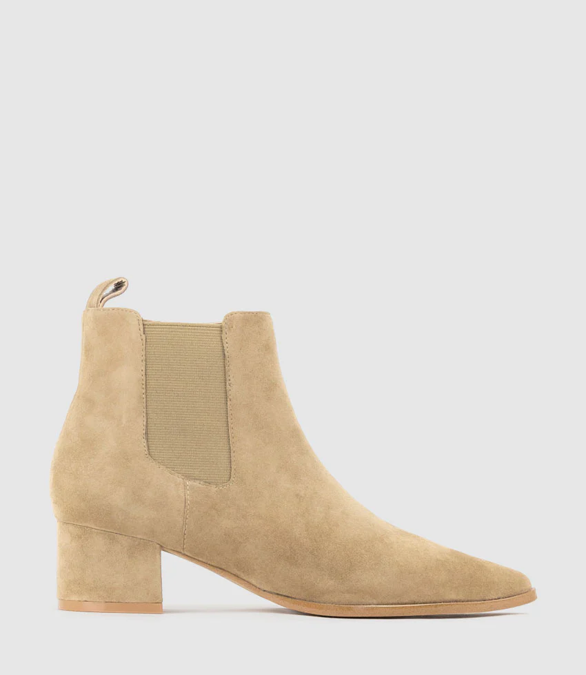 ZENIA45 Ankle Boot with Gusset in Cashew Suede
