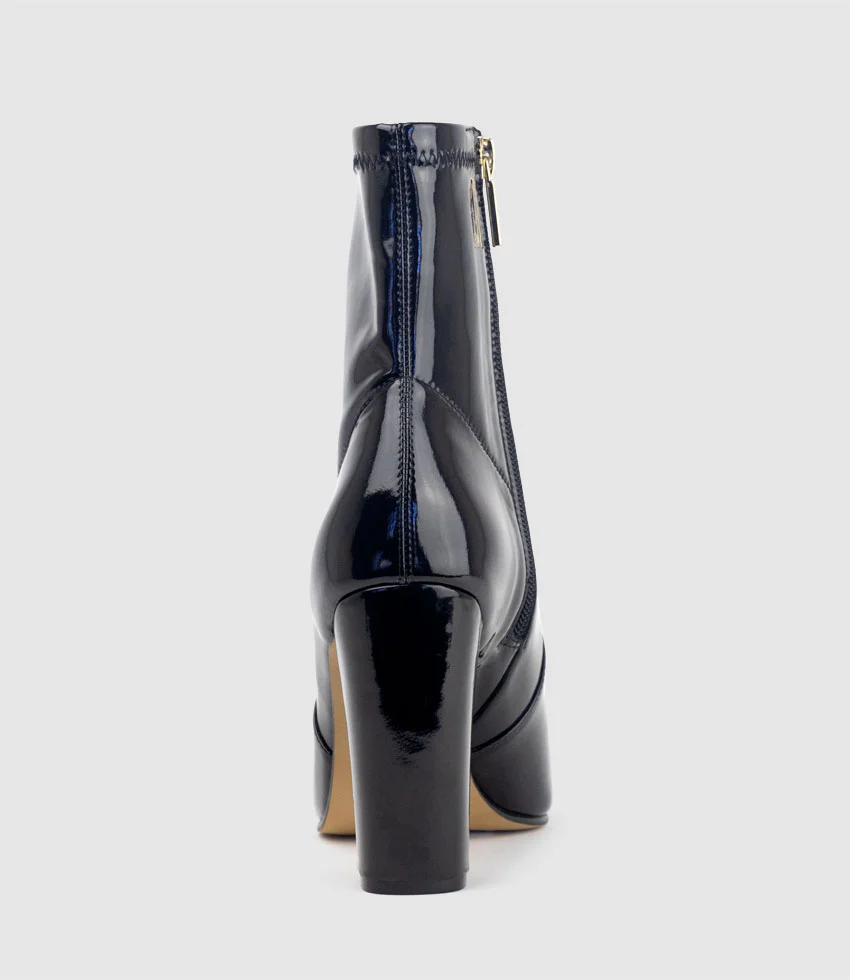 ZENYA100 Block Heel Sock Boot in Black Patent - Image 3