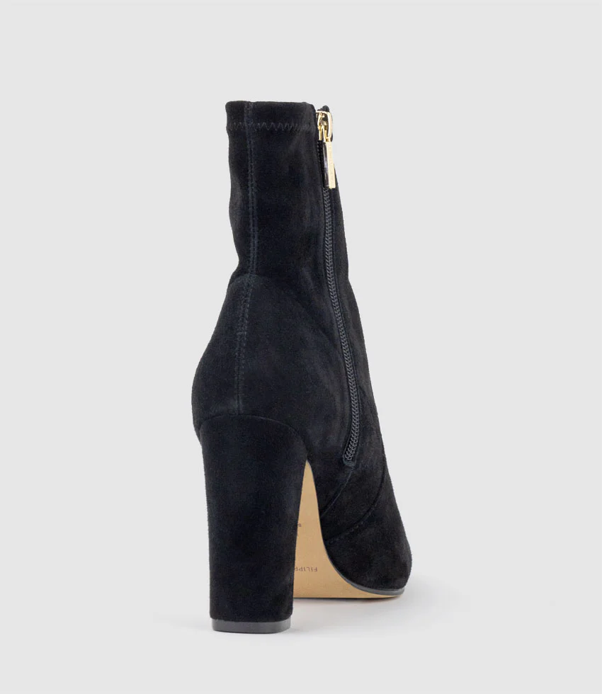 ZENYA100 Block Heel Sock Boot in Black Suede - Image 3