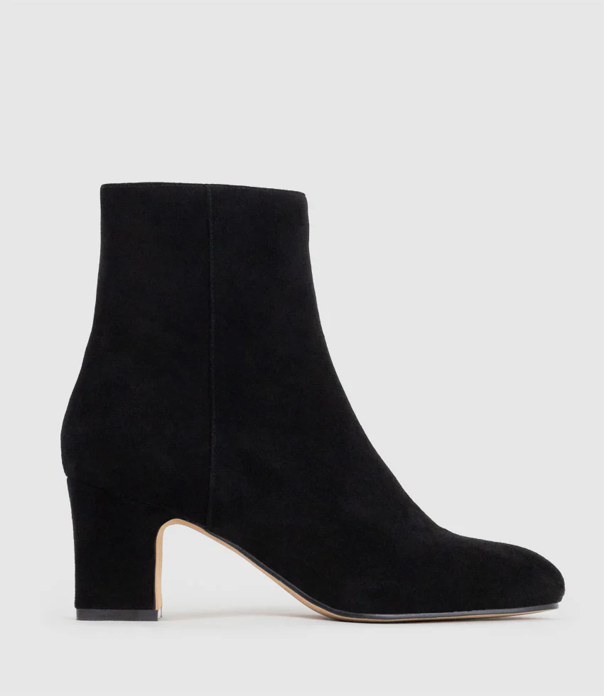 ZERA65 Square Toe Ankle Boot in Black Suede