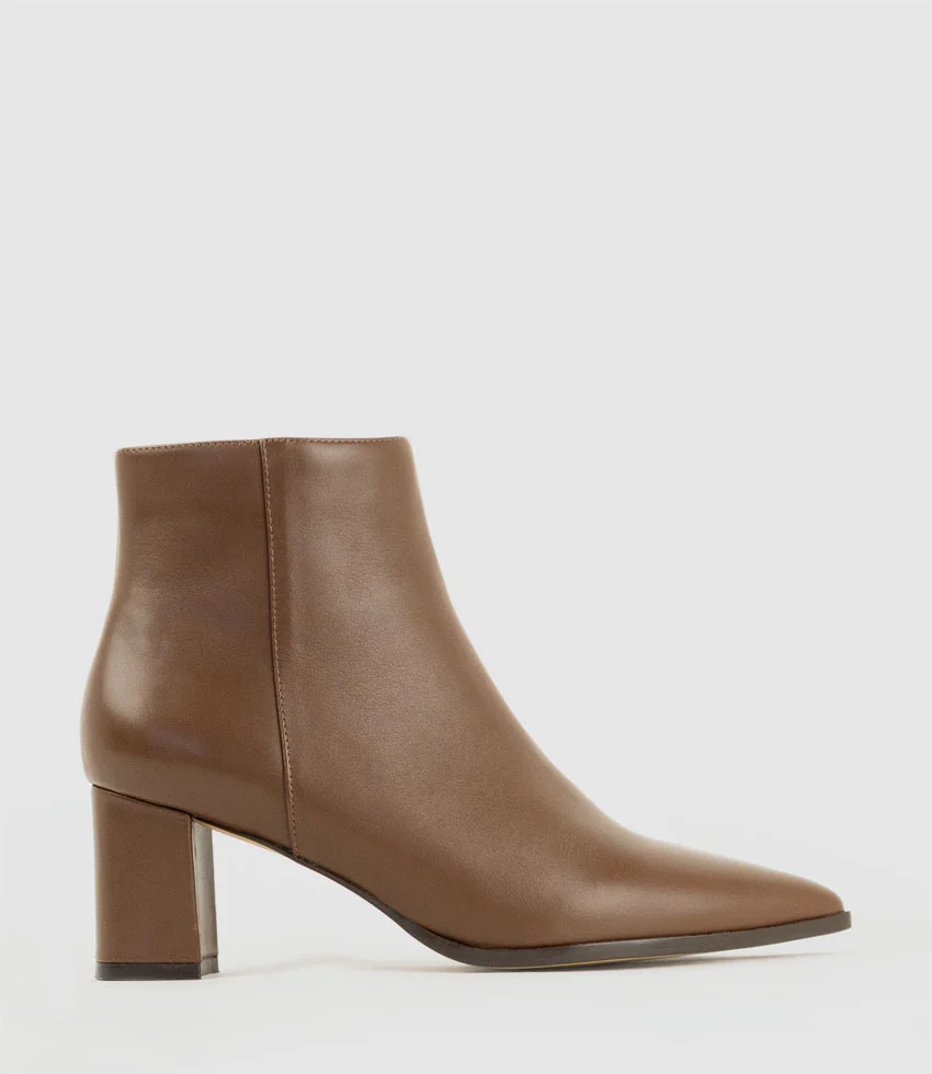 ZETTINA65 Block Heel Ankle Boot in Brown Calf