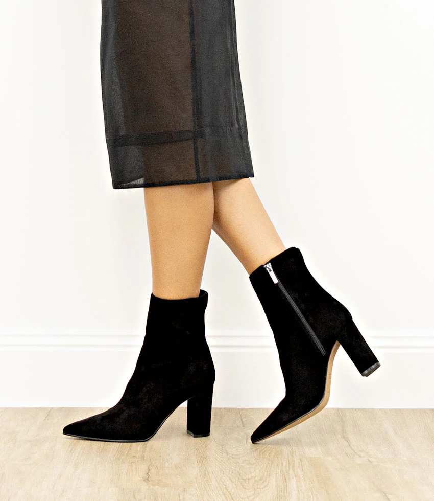 ZIARA85 Block Heel Ankle Boot in Black Suede - Image 2