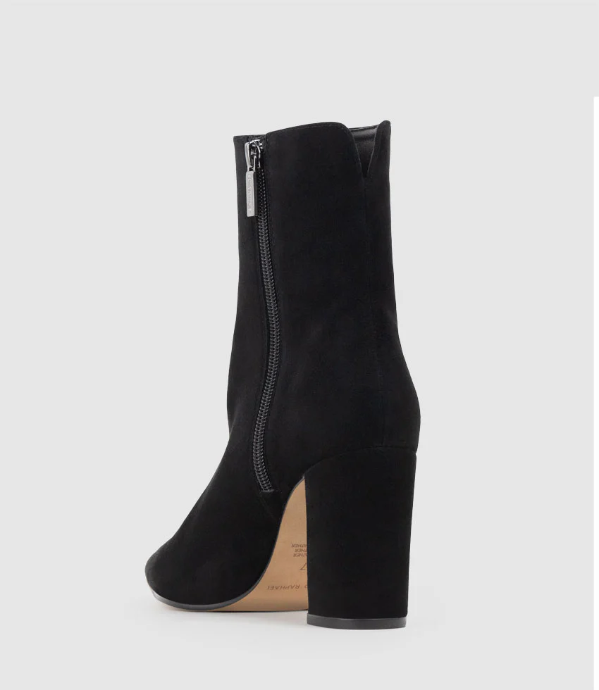 ZIARA85 Block Heel Ankle Boot in Black Suede - Image 4