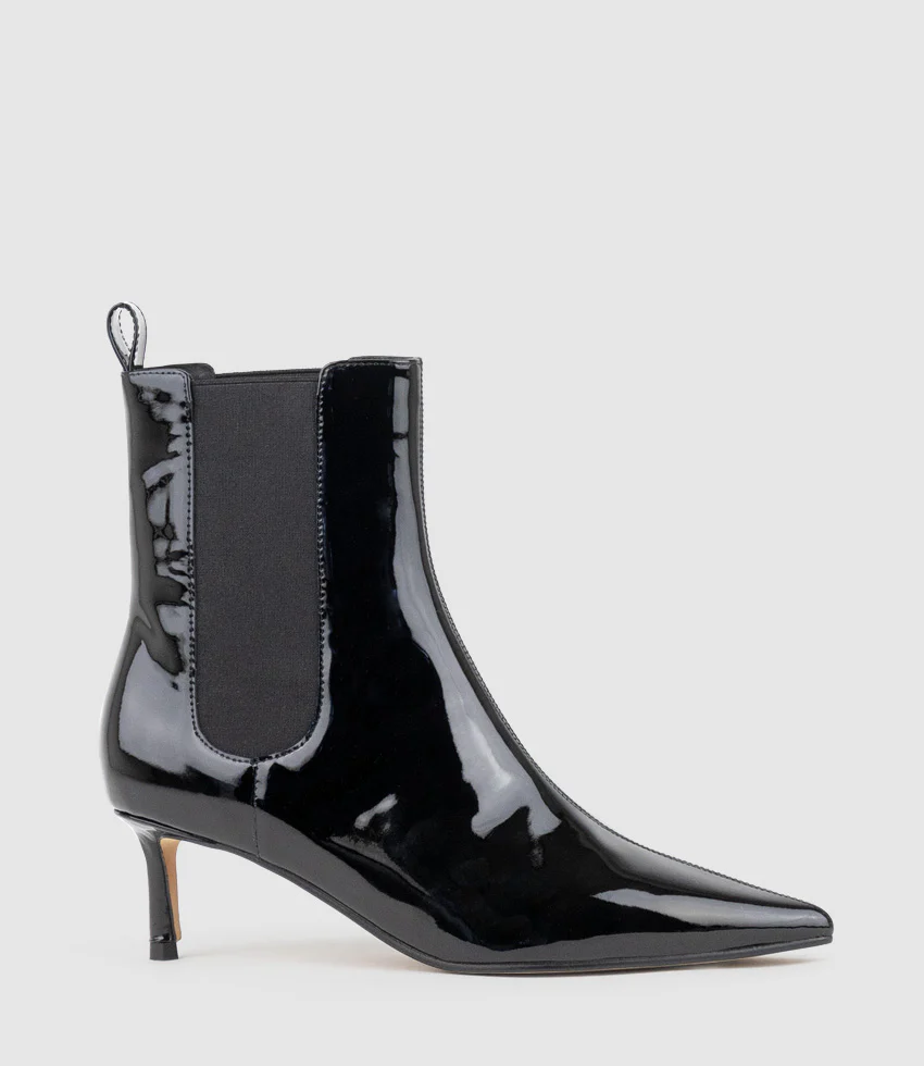 ZIRIA55 Pointed Boot with Gusset in Black Patent - Image 3
