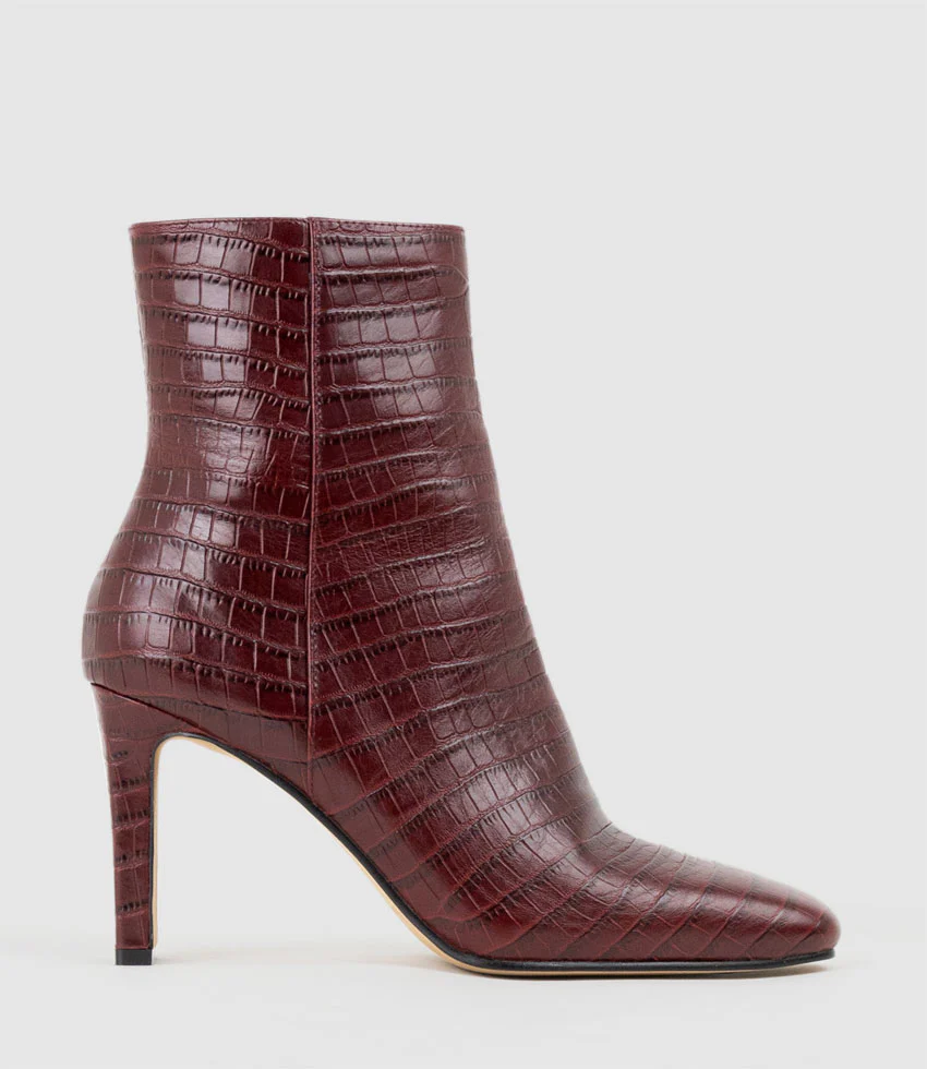 ZORN85 Square Toe Ankle Boot in Bordeaux Croc